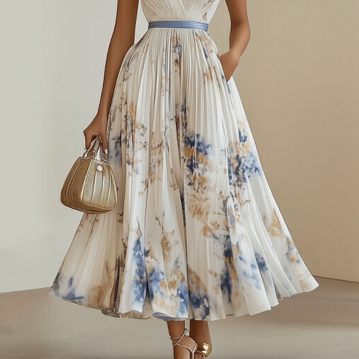 Alexia | Elegant Plisserad Maxi V-klänning