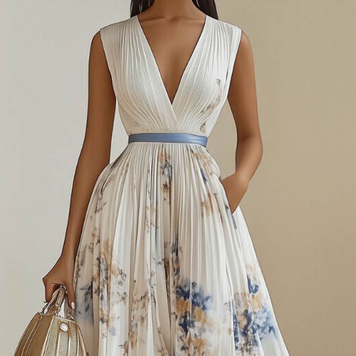 Alexia | Elegant Plisserad Maxi V-klänning
