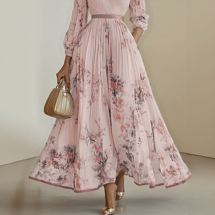 Alexia | Elegant Plisserad Maxi V-klänning