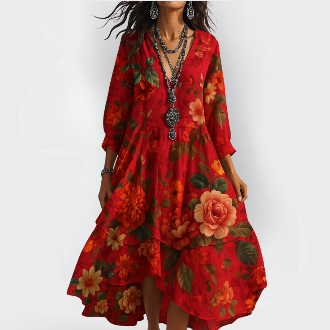 Cassidy | Vintage Boho V-ringad Sommarklänning
