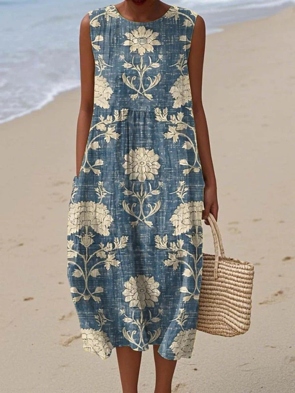 Dalliah | Klassisk Boho ärmlös Midi Klänning