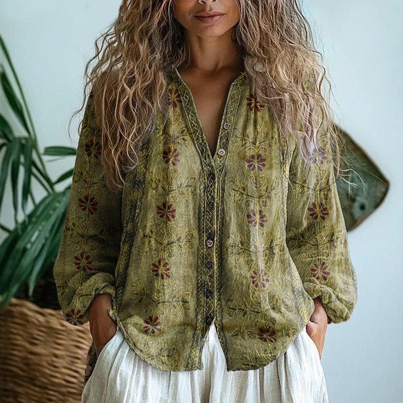 Brianna | Elegant Vintage Bladtryckskjorta