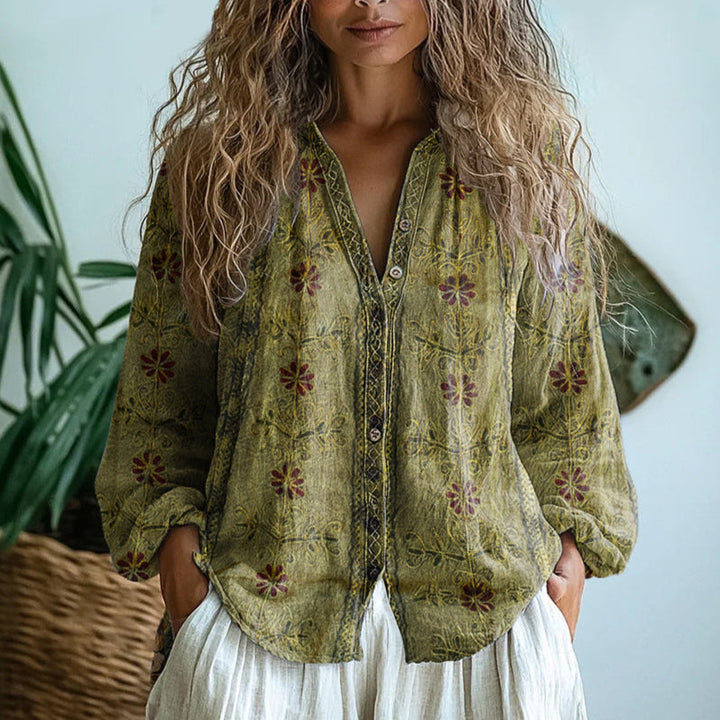 Brianna | Elegant Vintage Bladtryckskjorta