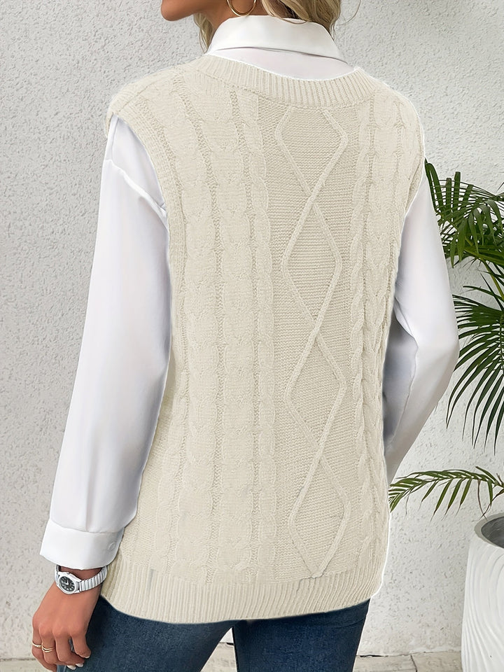Cora | Mysig Kabelstickad V-Hals Västsweater