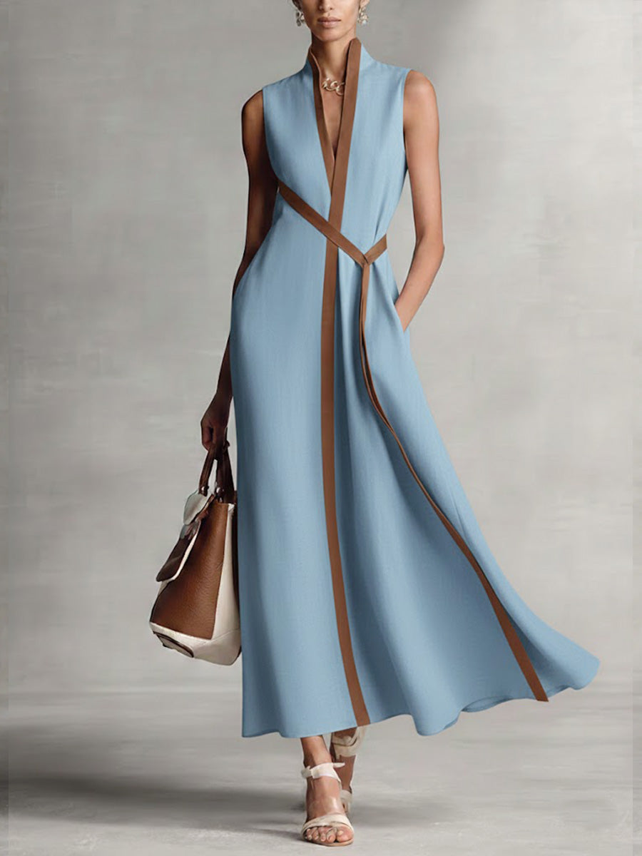 Verity | Kontrast-Trim Ärm-lös Midi Klänning