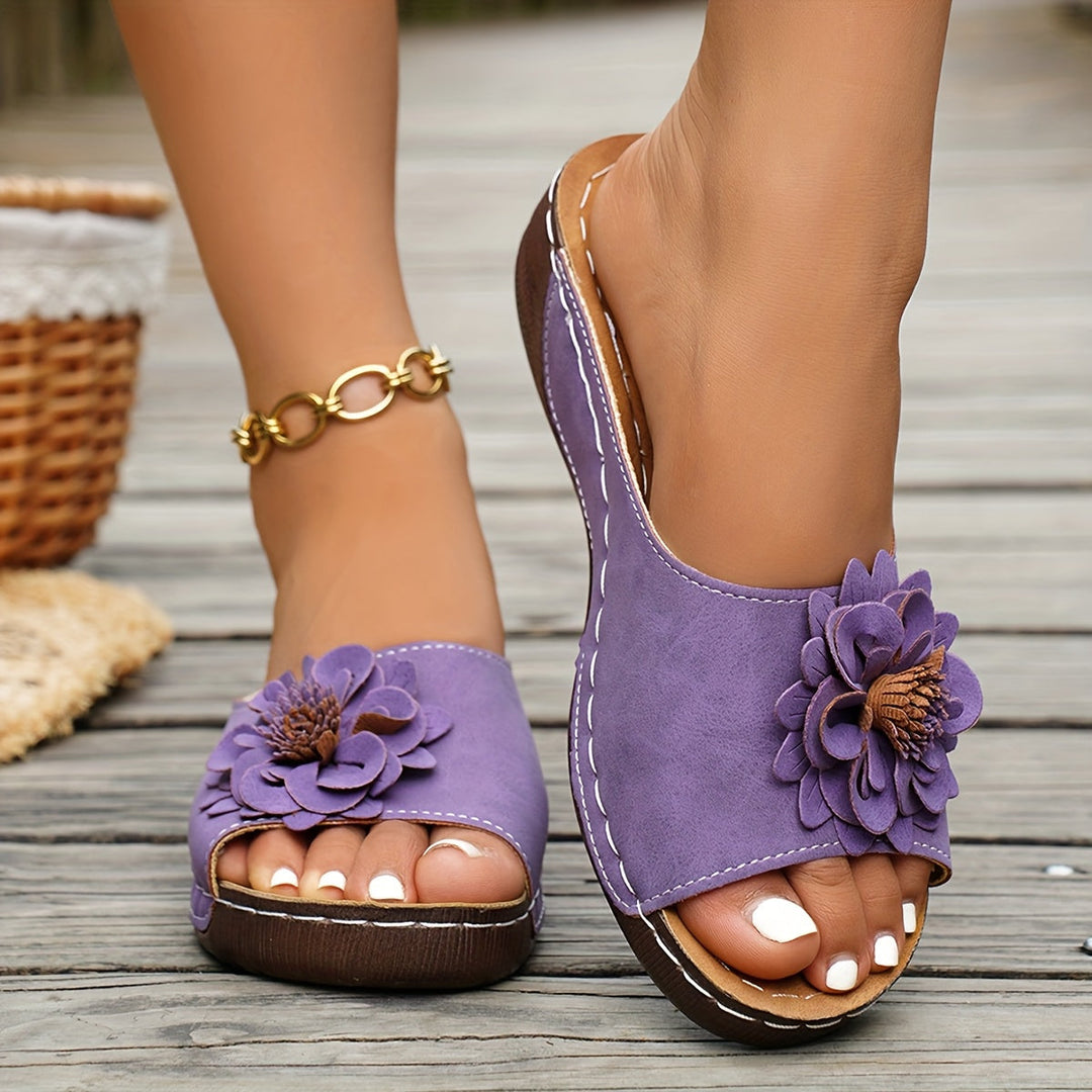 Melanie | Blommig Komfort Wedge Sandaler