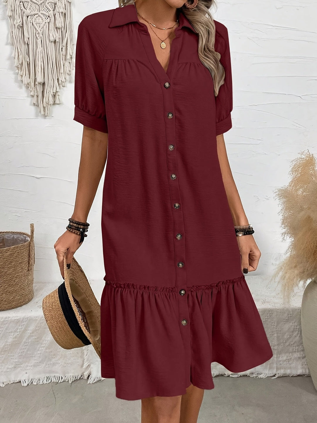 Maevelle | Knäppt Boho Midi Klänning