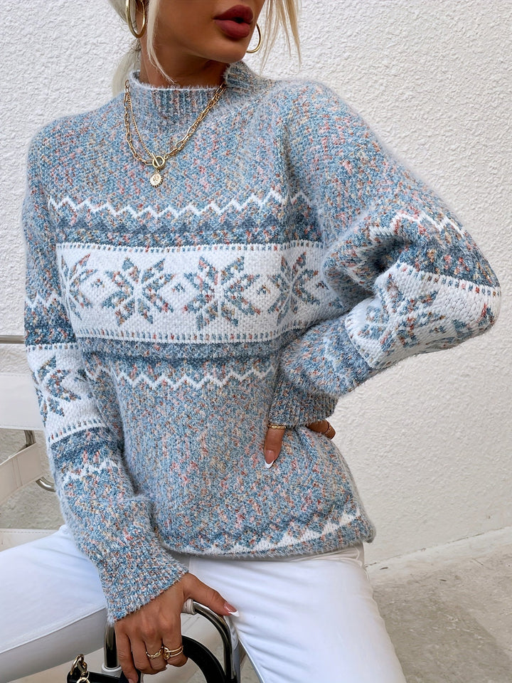 Tamsin | Mysig Snöflinga Mock-Neck Tröja