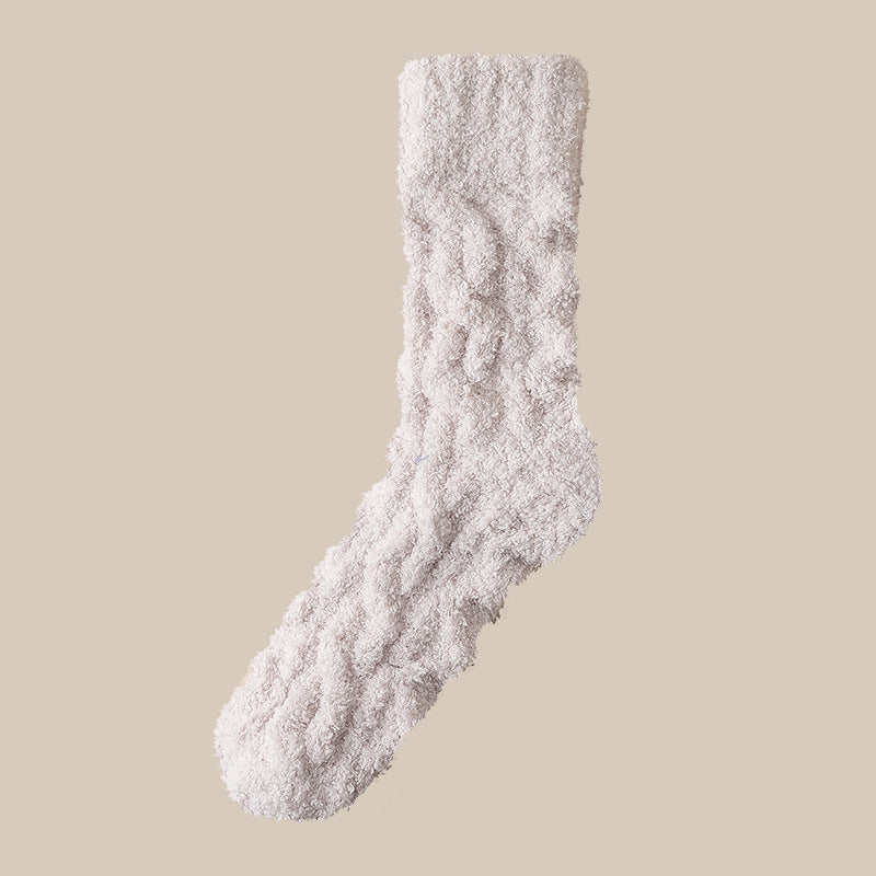 Fluffiga mysstrumpor i korallfleece – halkskydd och tjockt foder