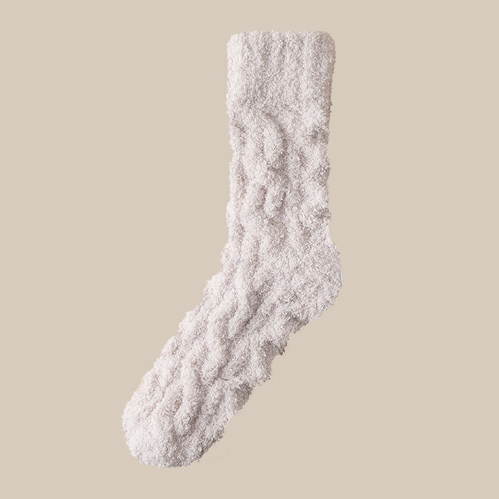 Fluffiga mysstrumpor i korallfleece – halkskydd och tjockt foder