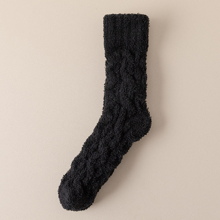 Fluffiga mysstrumpor i korallfleece – halkskydd och tjockt foder