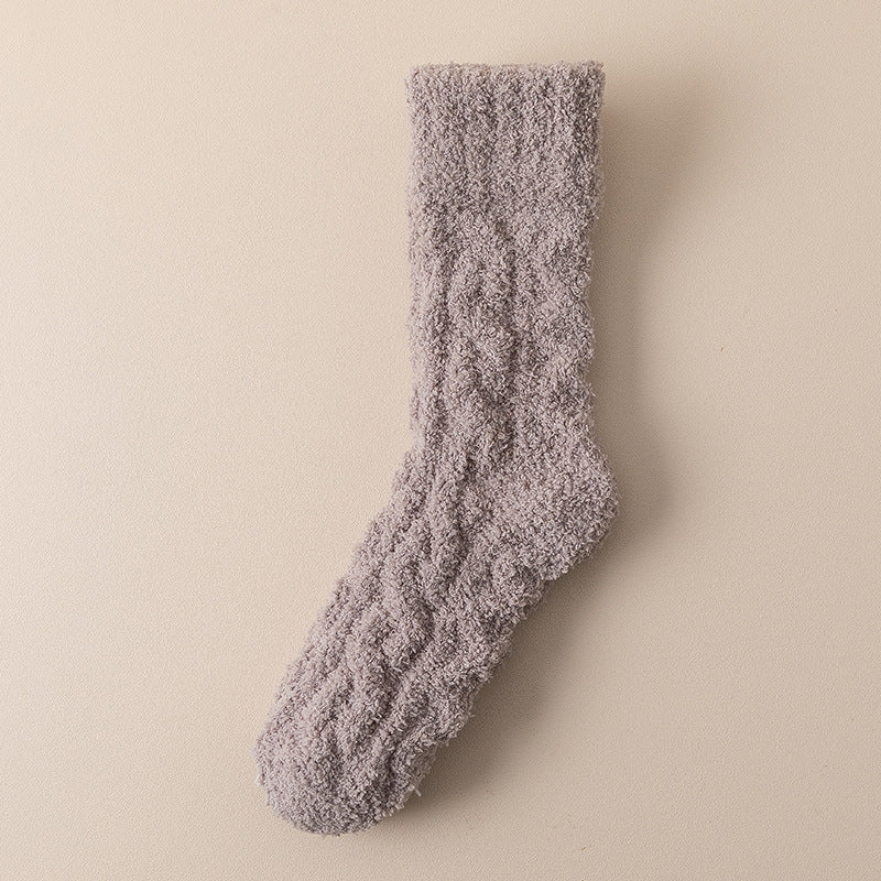 Fluffiga mysstrumpor i korallfleece – halkskydd och tjockt foder
