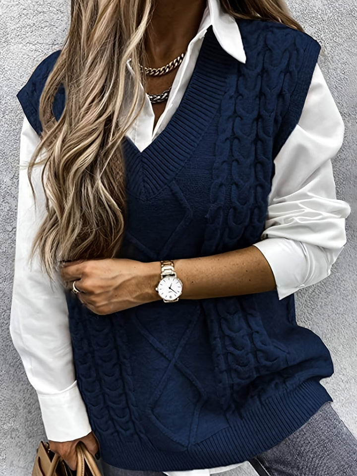 Cora | Mysig Kabelstickad V-Hals Västsweater
