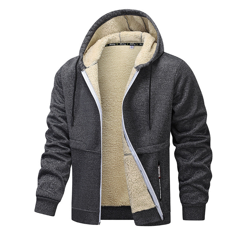 Tjock hoodie herr med dragkedja och varmt teddyfoder