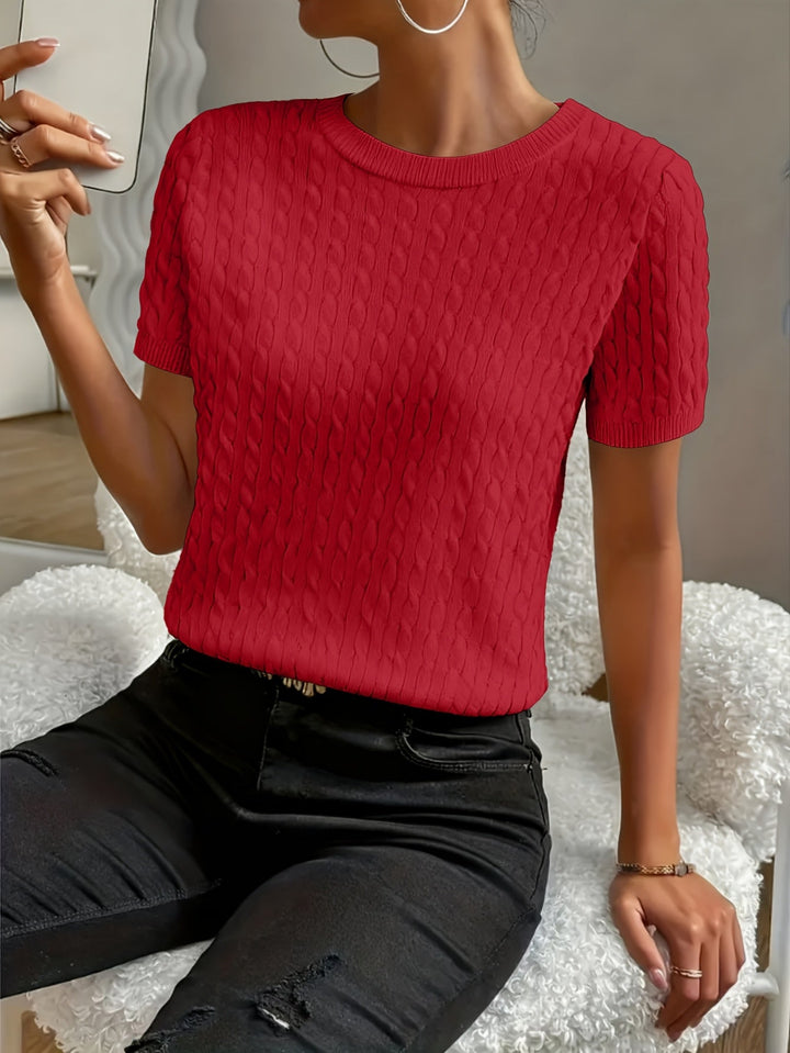 Tabitha | Texturerad Rund Halsringning Kort Ärmad Topp