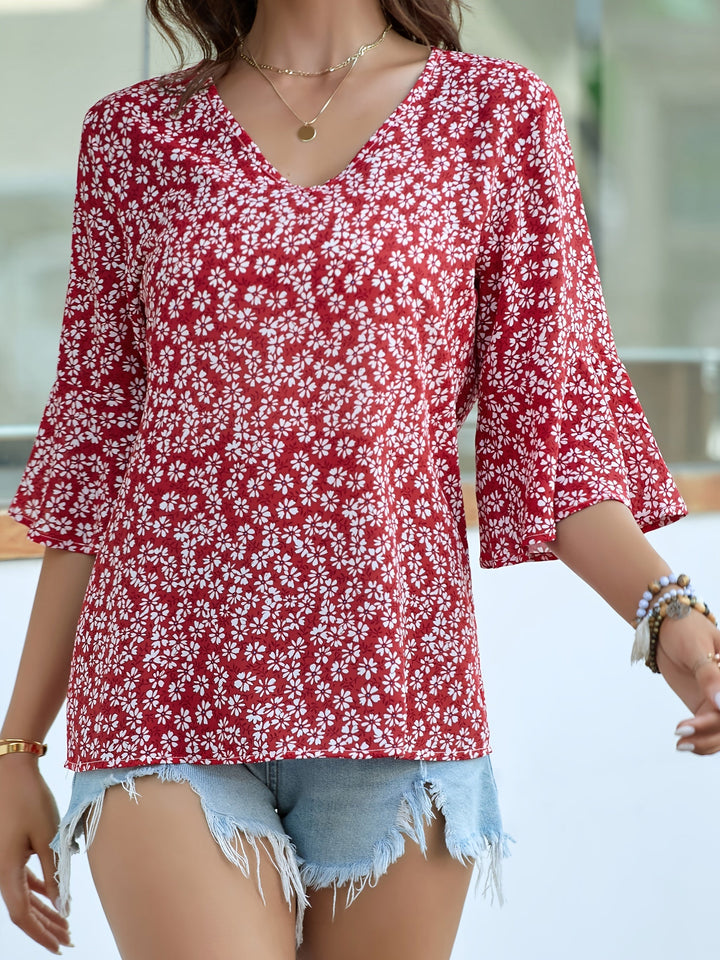 Lorraine | Blus med Blommig Volangärm
