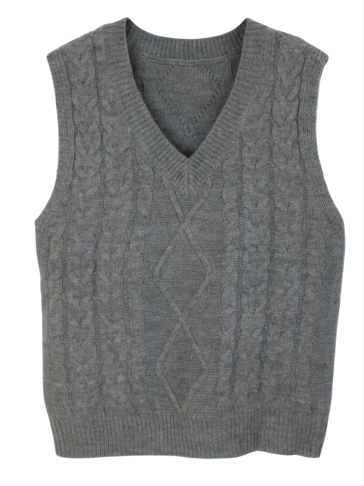 Cora | Mysig Kabelstickad V-Hals Västsweater
