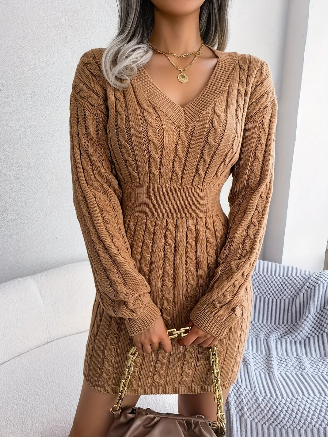 Felicity | Kabelstickad Peplum Klänning