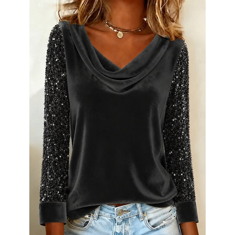 Marlene | Glittrande Cowl-Neck Topp