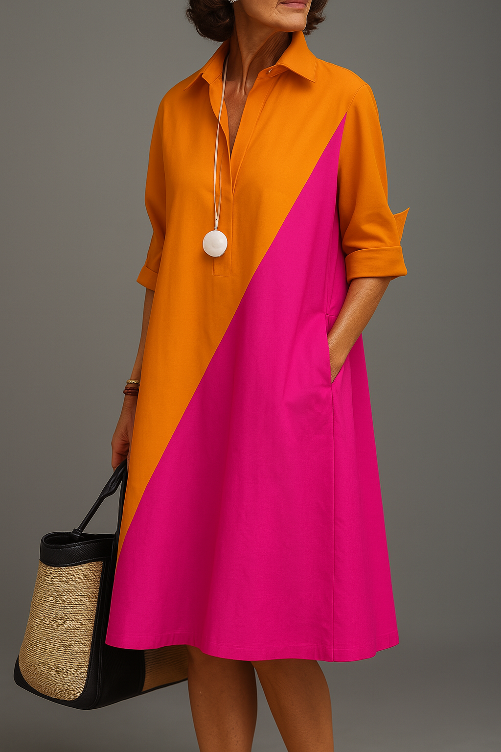 Rowena | Comfortable Two Colored Midi Dress