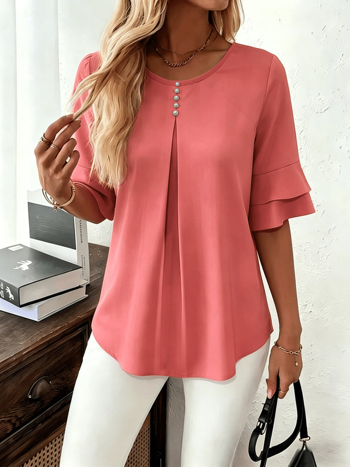 Karen | Blus med Utsvängda Ärmar och Plissering