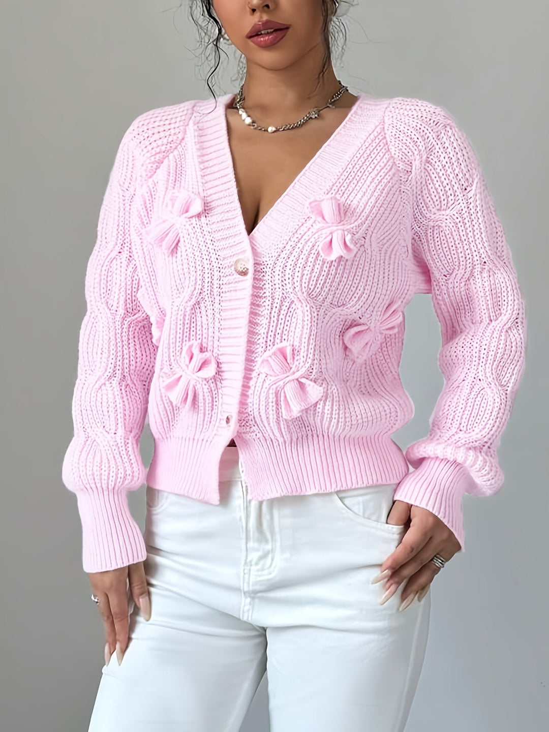 Juniper | Mjuk Cardigan med Båge och Långa Ärmar