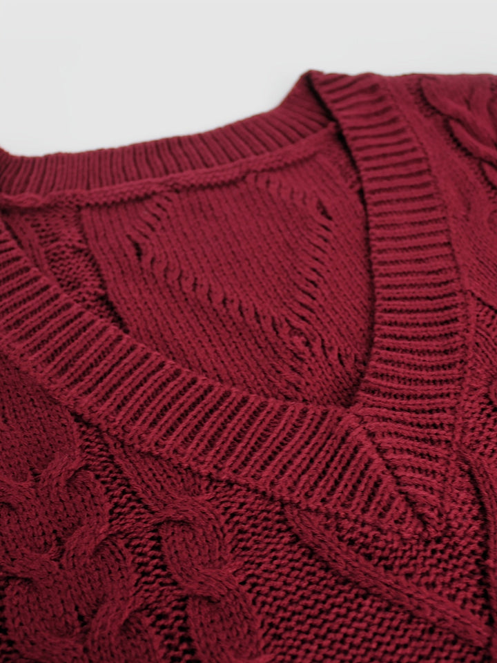 Cora | Mysig Kabelstickad V-Hals Västsweater