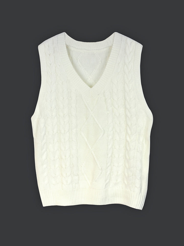 Cora | Mysig Kabelstickad V-Hals Västsweater