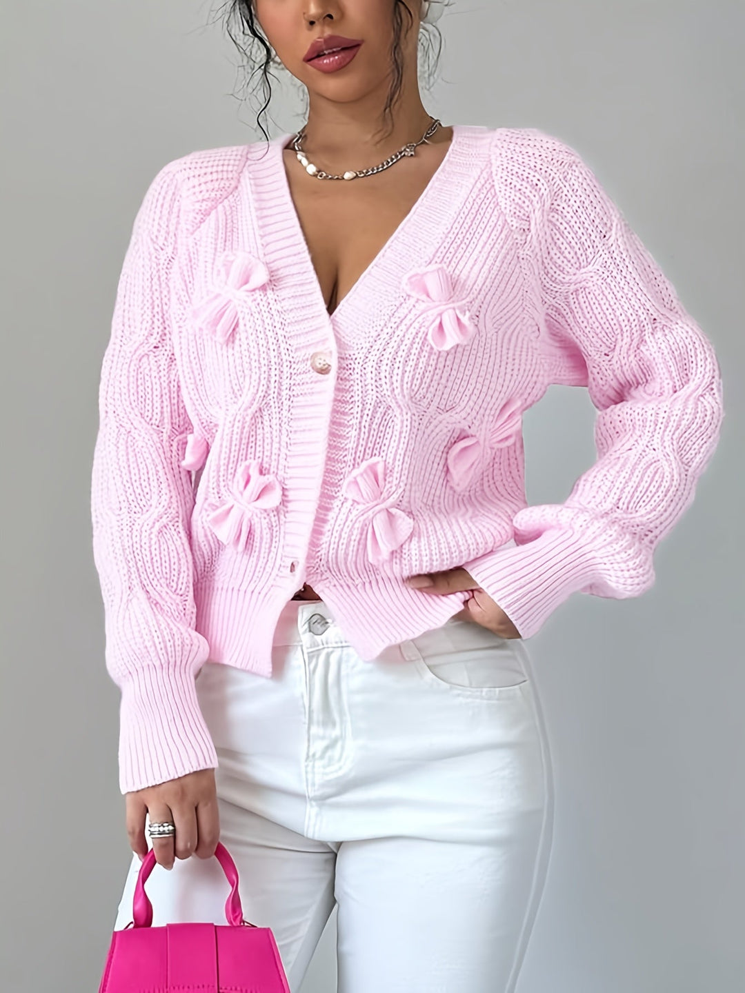 Juniper | Mjuk Cardigan med Båge och Långa Ärmar