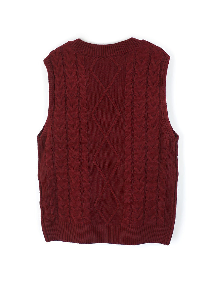 Cora | Mysig Kabelstickad V-Hals Västsweater