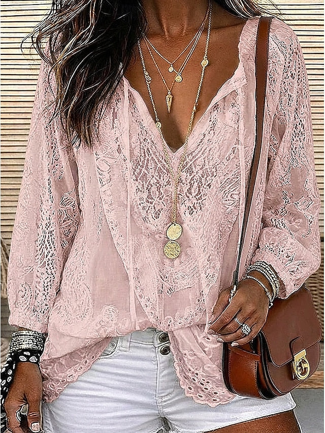 Estelle | Boho Blus med Spetsdetaljer