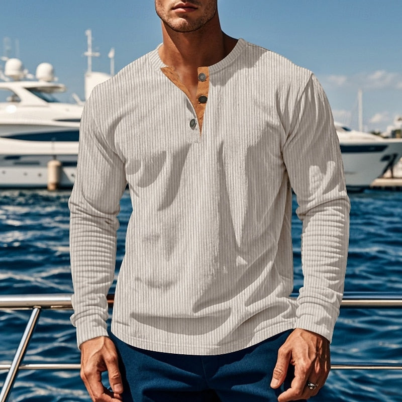 Elias | Ribbad långärmad Henley-tröja