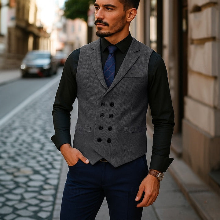 Bennett | Dubbelknäppt Herringbone Väst