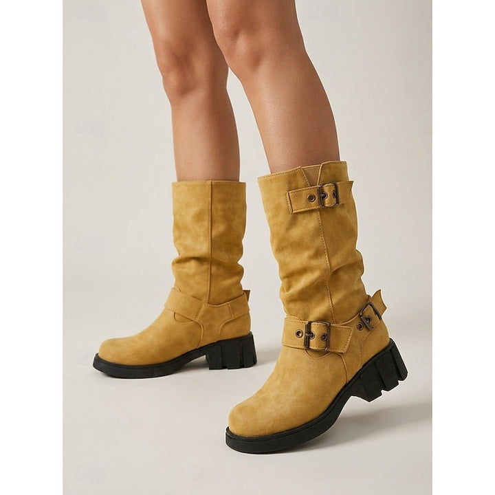 Sylvia | Bikerstövlar med Spänne, Mid-Calf