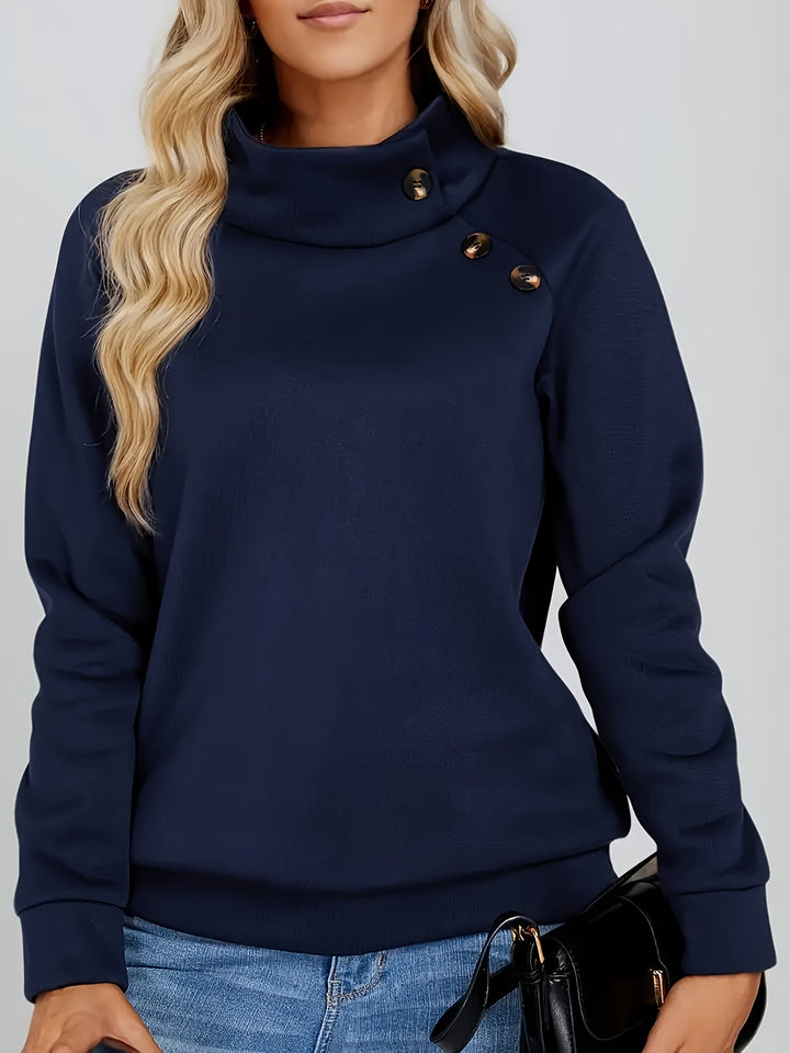 Kirsten | Knapp-Accent Ståkrage Sweatshirt