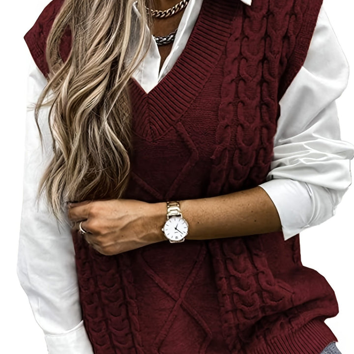 Cora | Mysig Kabelstickad V-Hals Västsweater