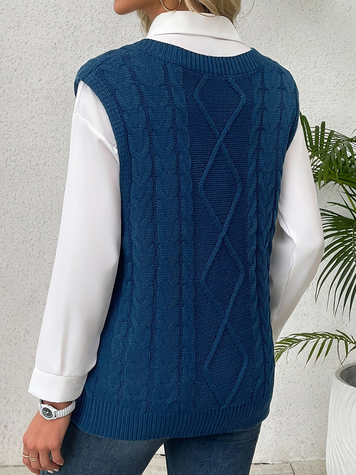 Cora | Mysig Kabelstickad V-Hals Västsweater