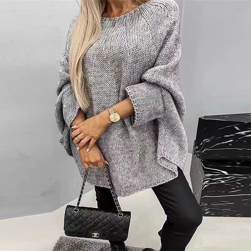Oversize stickad tröja med fladdermusärm och sjalkrage