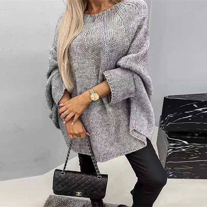 Oversize stickad tröja med fladdermusärm och sjalkrage