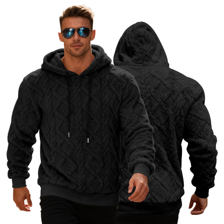 Plyschhoodie herr med fleecefoder, enfärgad och varm