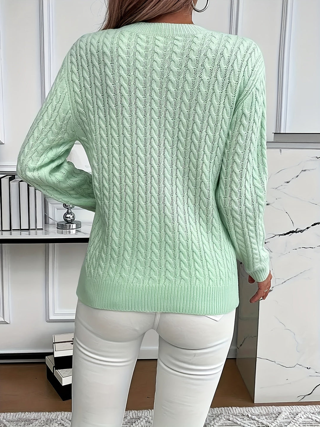 Faye | Kabelstickad Rundhalsad Tröja