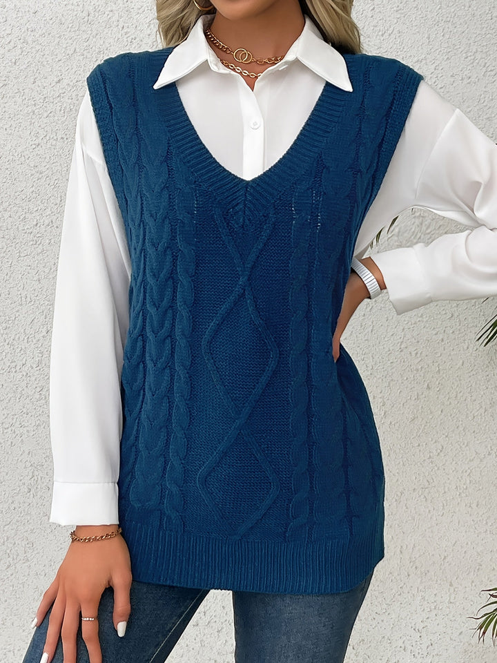 Cora | Mysig Kabelstickad V-Hals Västsweater