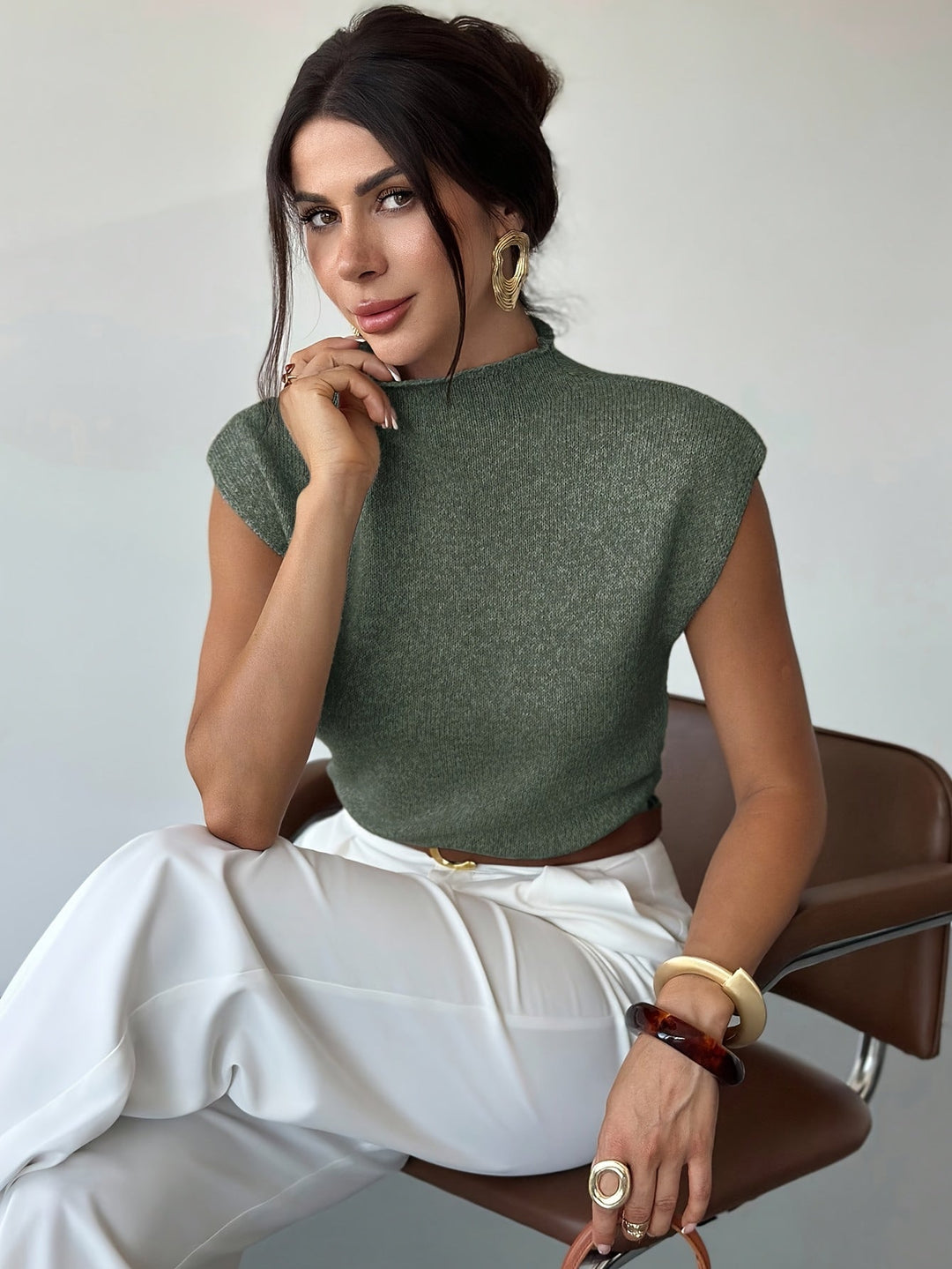 Claudia | Mock Neck Ärmless Tröja Väst
