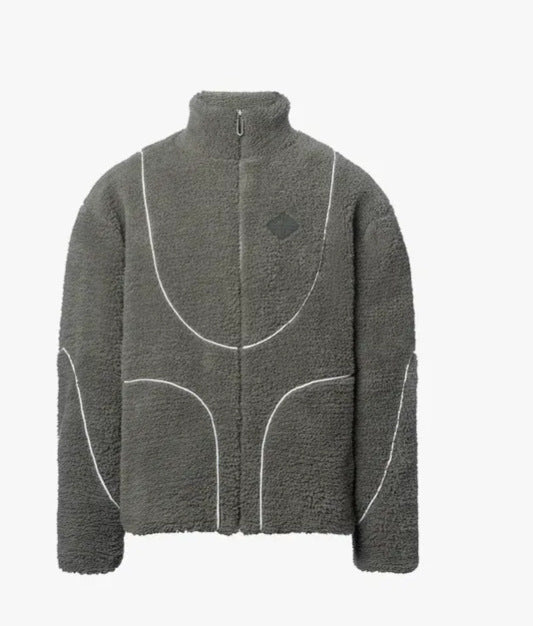 Hoodie herr med dragkedja i lammullslook och sömdetaljer, löst fall