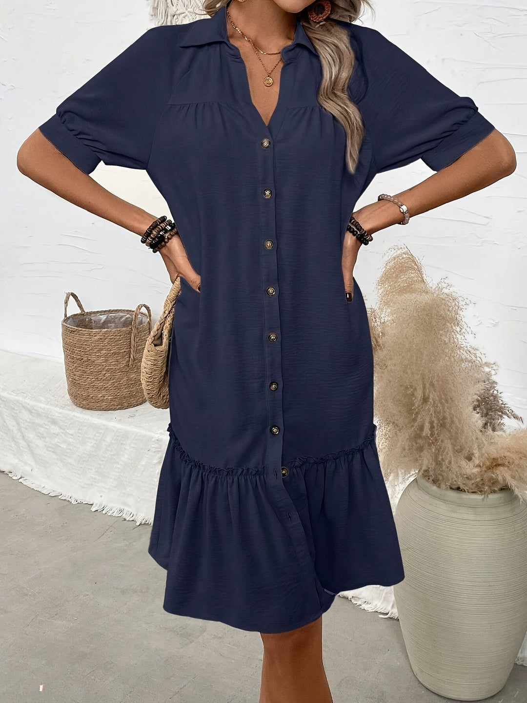 Maevelle | Knäppt Boho Midi Klänning
