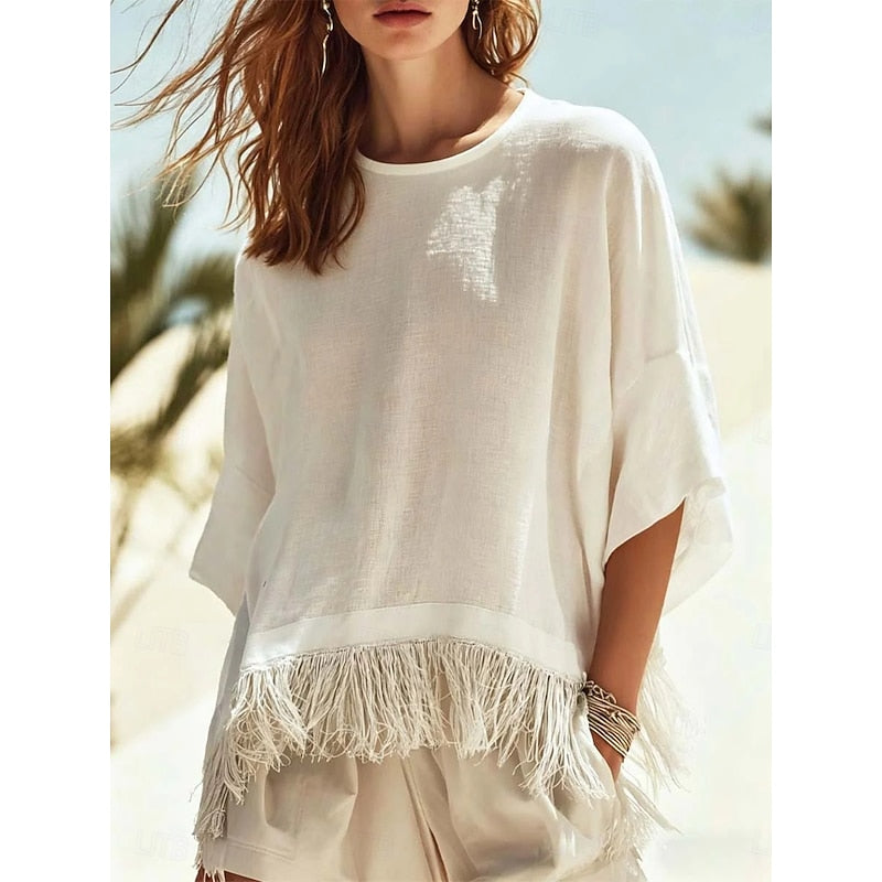 Vera | Fringed Hem Avslappnad Blus