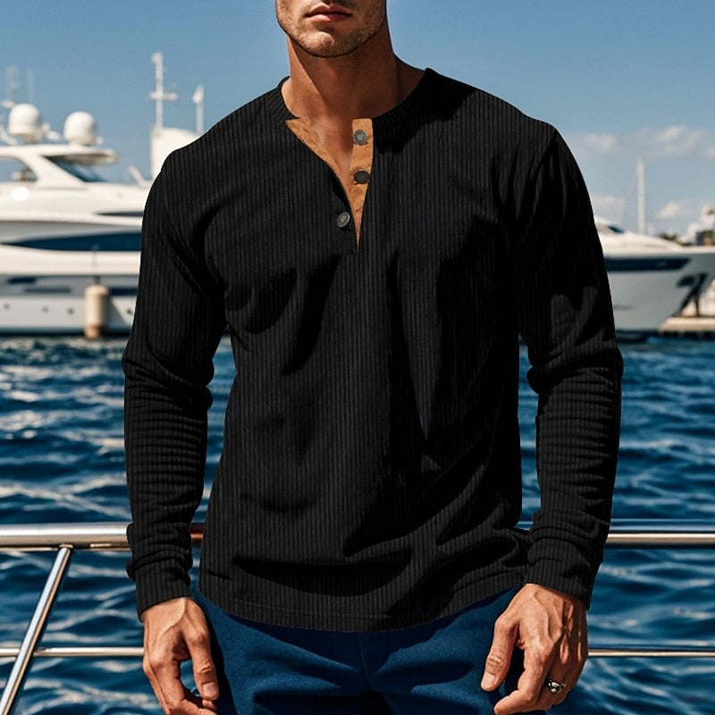 Elias | Ribbad långärmad Henley-tröja