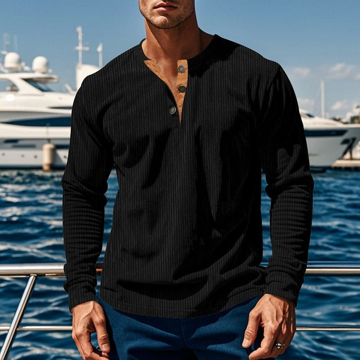 Elias | Ribbad långärmad Henley-tröja