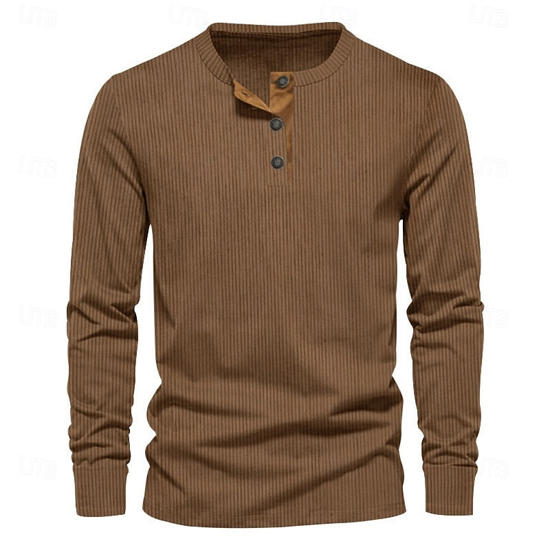 Elias | Ribbad långärmad Henley-tröja