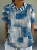 Amelia | Elegant Randig Patchwork Skjorta